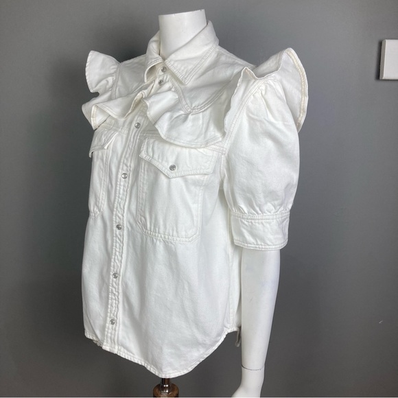 NEW Zadig & Voltaire shirt jacket Large western pearl snap ruffle Toky white - Picture 10 of 16